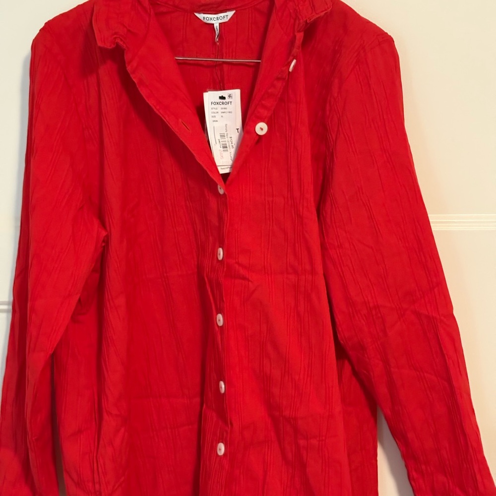 Foxcroft Simply Red Button-Front Blouse